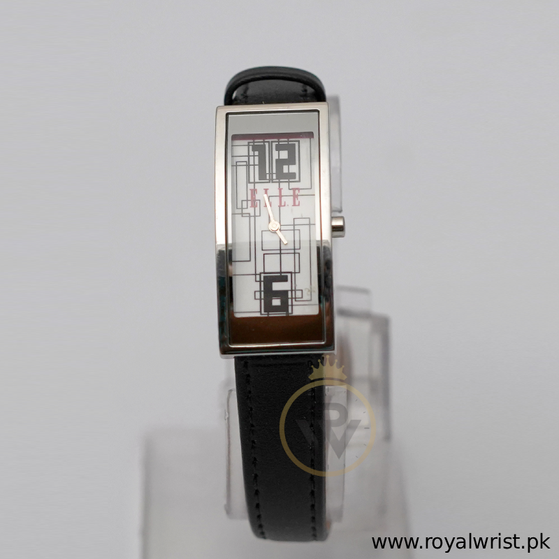 Elle Women’s Quartz Black Leather Strap White Line Multi Color Dial 19mm Watch EL20116SO2C (Like New)