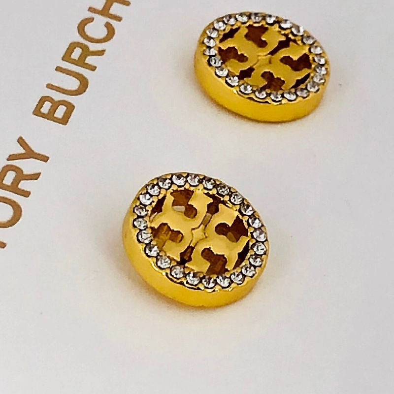 Tory Burch Women’s Circle Pavé Double T Logo Stud Earrings Gold Tone TB6356