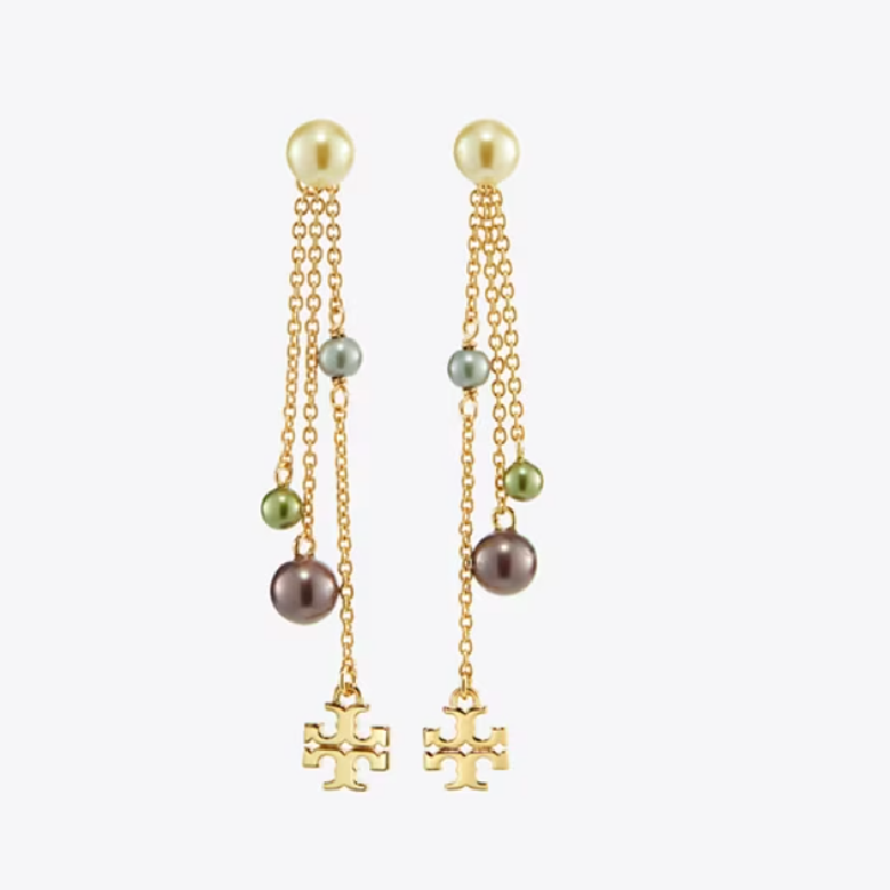 Tory Burch Women’s Kira Pearl Linear Earrings Gold Tone Multi-Colored TB147158