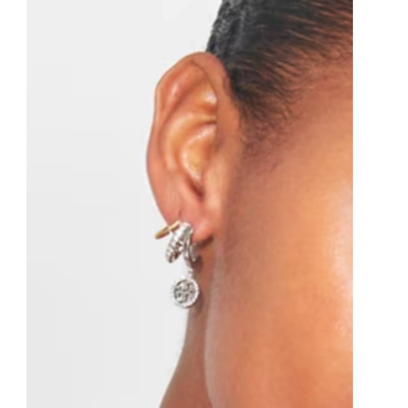 Tory Burch Women’s Icon Pavé Triple Hoop Earrings – Gold Tone Silver Crystal Layered Hoop Design (Style 171660)