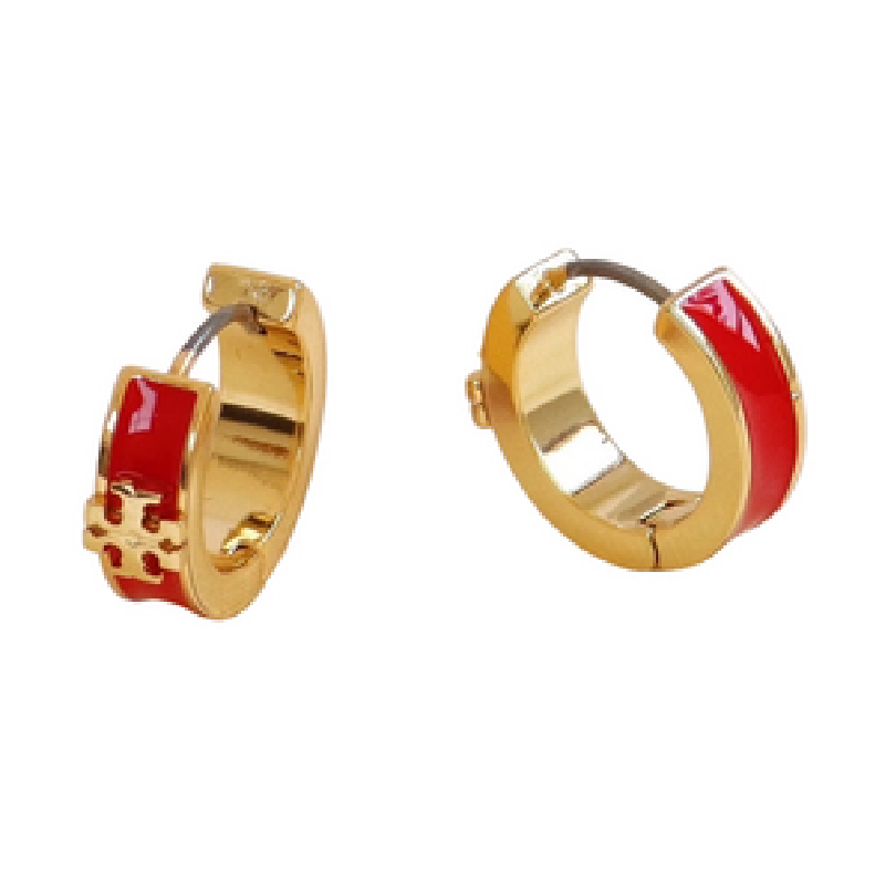 Tory Burch Women’s Classic Enamel Round Earrings – Gold Tone Logo Circle Stud Earrings