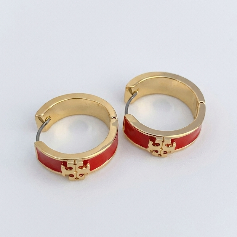 Tory Burch Women’s Classic Enamel Round Earrings – Gold Tone Logo Circle Stud Earrings