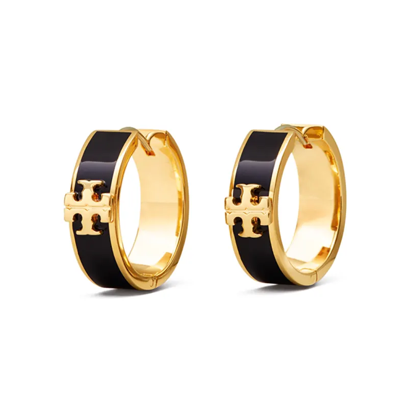 Tory Burch Women’s Classic Enamel Round Earrings Gold Tone Logo Circle Stud Earrings TB8235-3