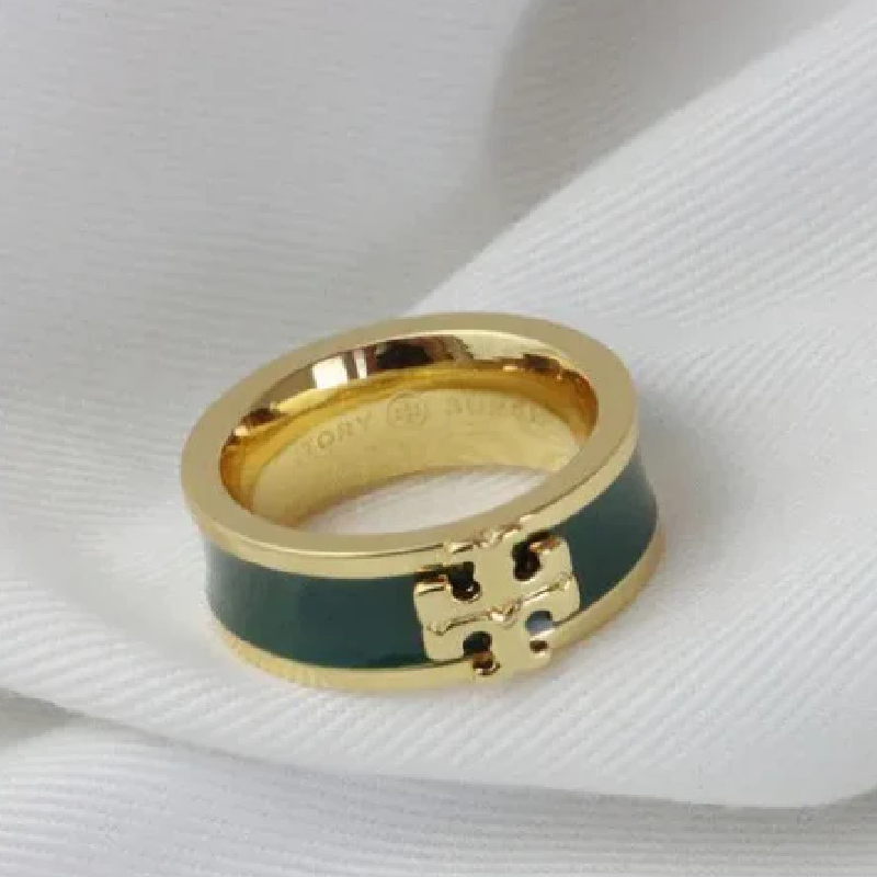 Tory Burch Women's Kira Logo Gold Tone Green Enamel Ring Size 18.86mm TB9887 - Image 2