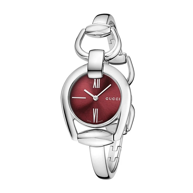 Gucci Women’s Swiss Made Quartz Silver Stainless Steel Red Dial 28mm Watch YA139502 (Like New)