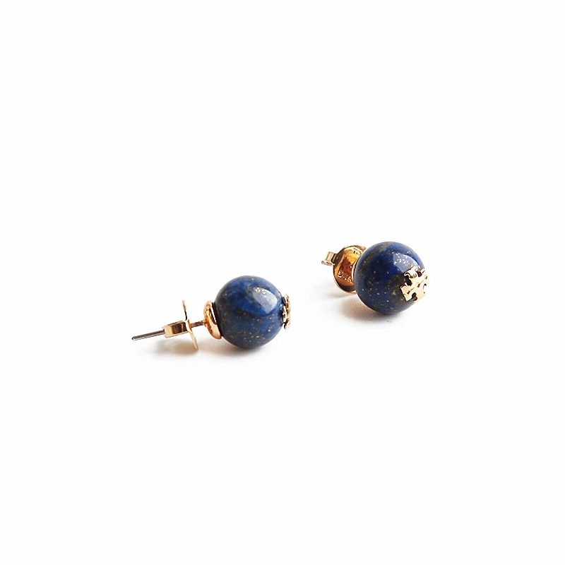 Tory Burch BLUE LAPIS Semi Precious Stone Pearl Logo Stud Earrings TB8565 - Image 3