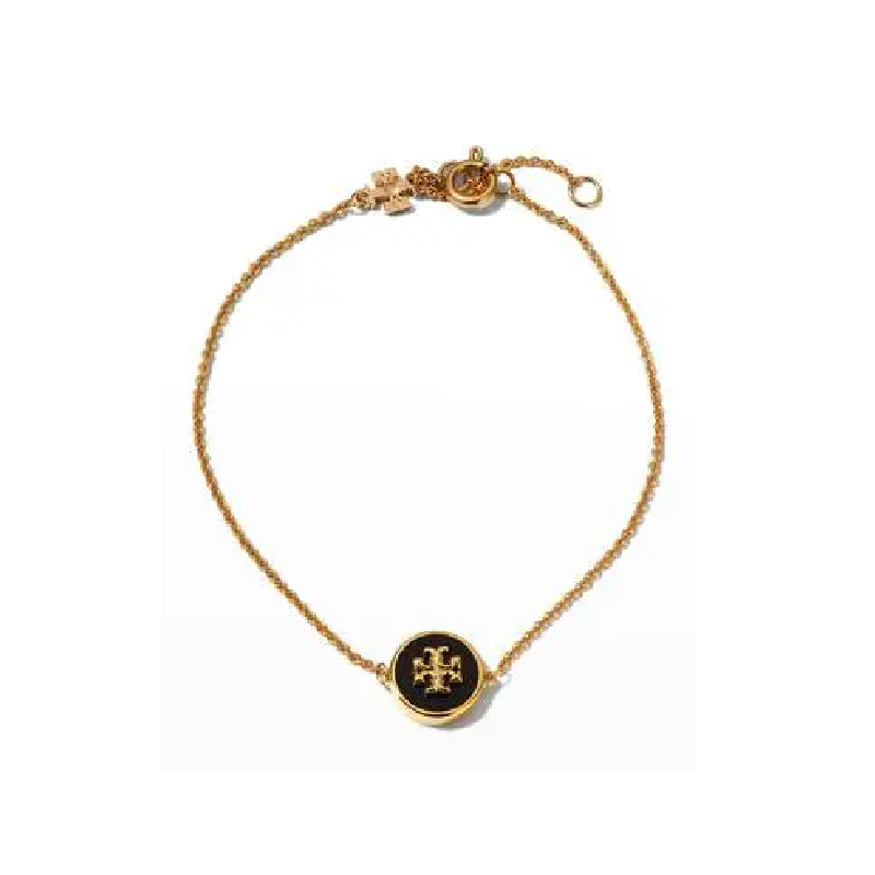 TORY BURCH Women's Kira Enamel Chain Bracelet In Tory Gold Black TB3569