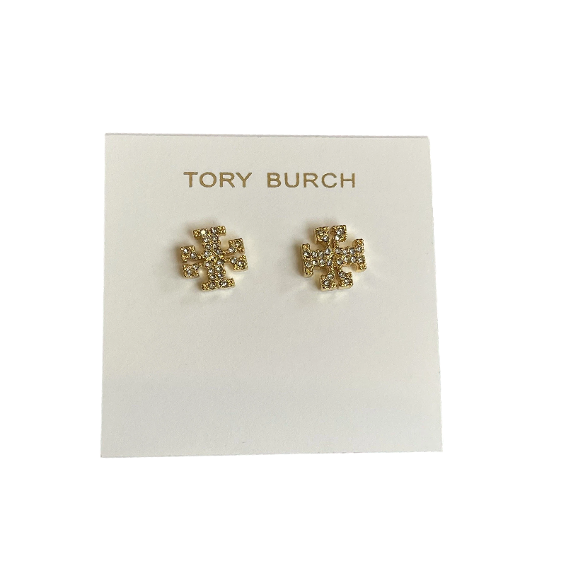 TORY BURCH WOMEN'S KIRA CRYSTAL LOGO STUD EARRINGS Gold TB7326
