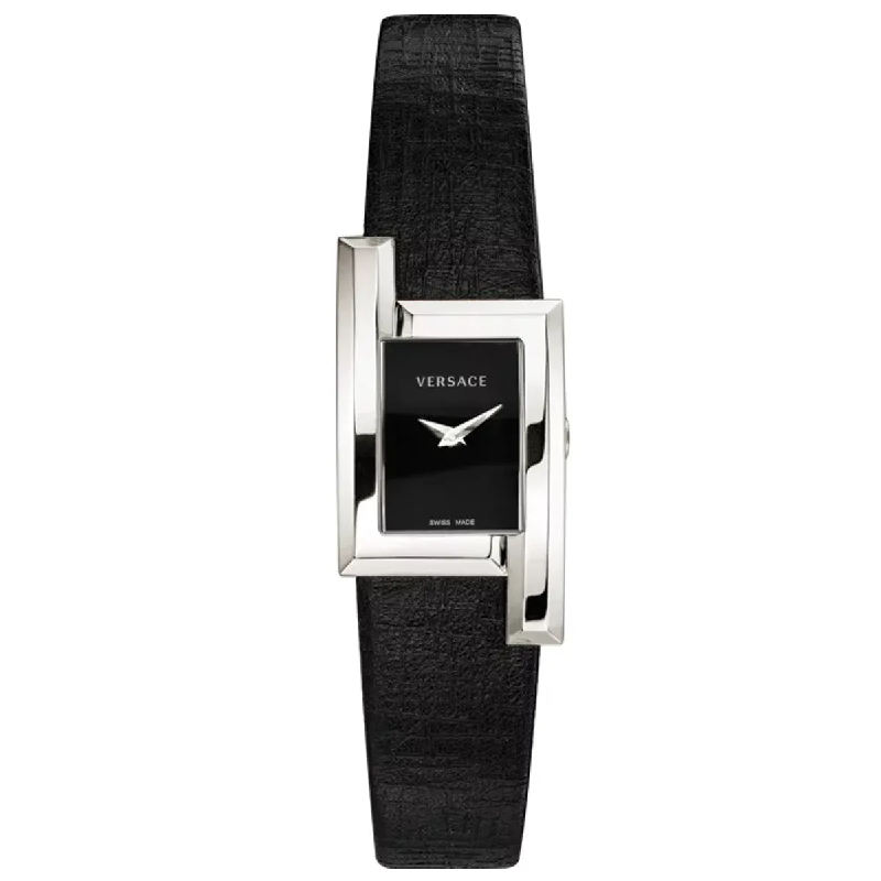 Versace Women's Quartz Swiss Made Black Leather Strap Black Dial 21mm Watch VELU00119 (Like New)