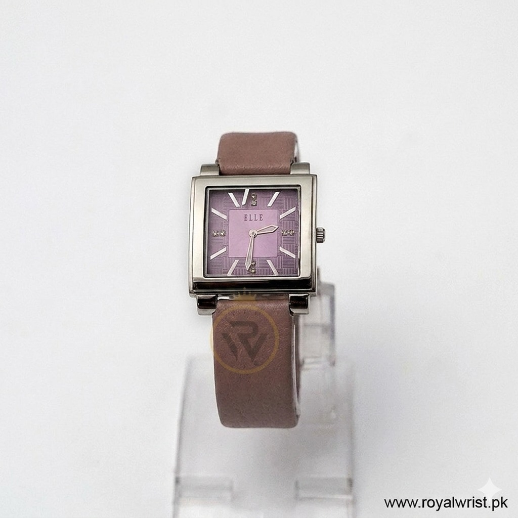 Elle Women’s Quartz Lavender Purple Leather Strap Pink Dial 32mm Watch 20027S04C/1 (Like New)