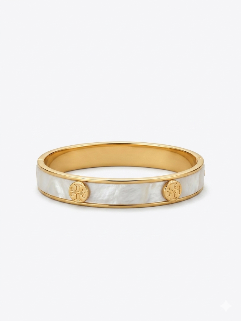 Tory Burch Women's Icon Hinge Bracelet Gold Finish With Ivory Enamel Inlay TB72399 - Image 2
