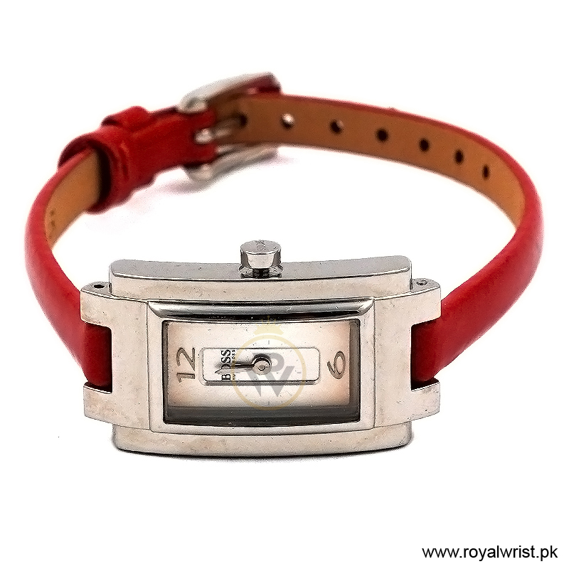 Hugo Boss Women’s Quartz Red Leather Strap Silver Sunray Dial 18mm Watch 1502095/1 (Like New) - Image 3