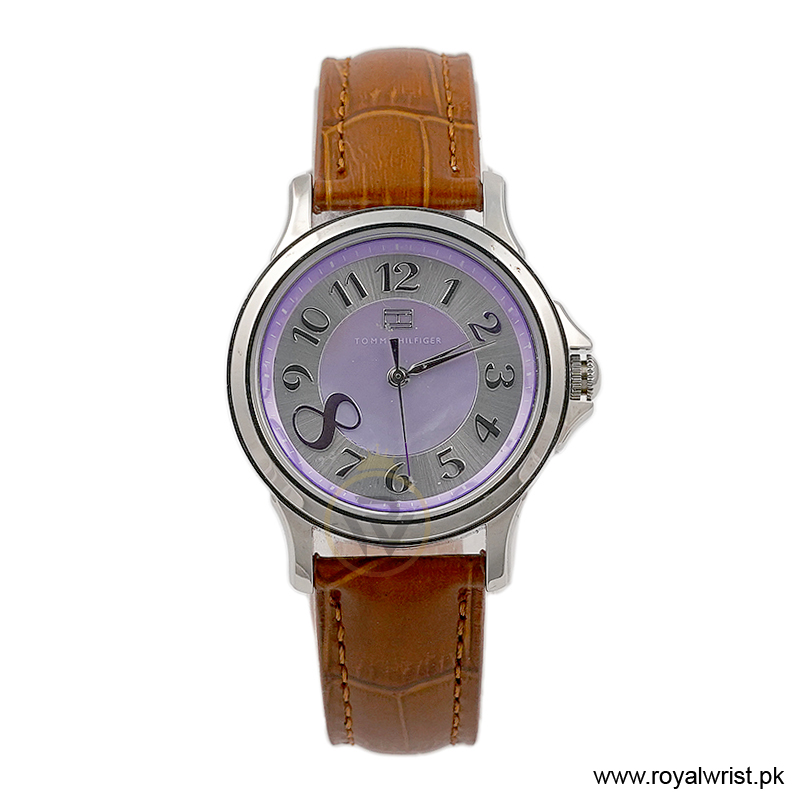 Tommy Hilfiger Women’s Quartz Brown Leather Strap Purple & Silver Dial 36mm Watch 1780963/1 (Like New)