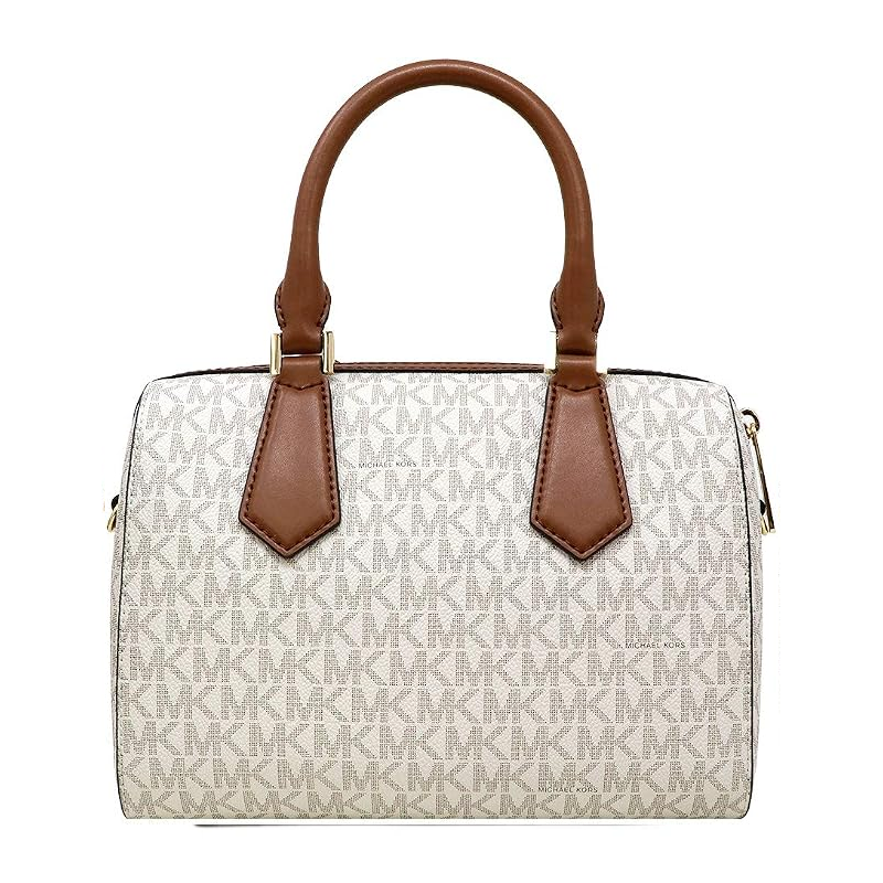 Michael Kors Small Hayes Duffle Crossbody Bag In Signature Coated Canvas For Women's – Vanilla/Acorn (Size: W:9.5" H:6.5" D:3") B07TPBGL7X - Image 2