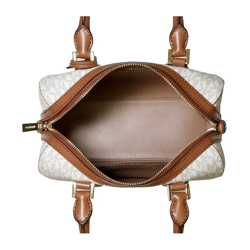 Michael Kors Small Hayes Duffle Crossbody Bag In Signature Coated Canvas For Women's – Vanilla/Acorn (Size: W:9.5" H:6.5" D:3") B07TPBGL7X - Image 4