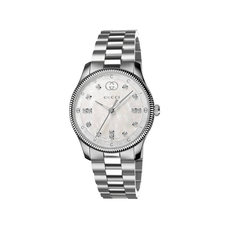 Gucci Women's G-Timeless Quartz Stainless Steel Bracelet Mother of Pearl Dial 29mm Watch YA1265064