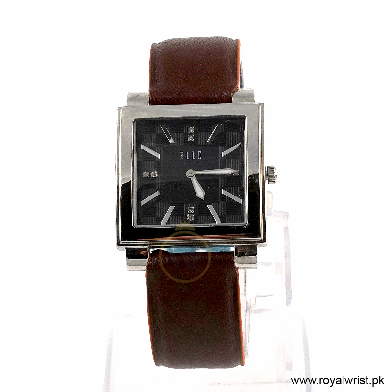 Elle Women’s Quartz Brown Leather Strap Black Dial 32mm Watch EL20027S02C/2 (Like New)