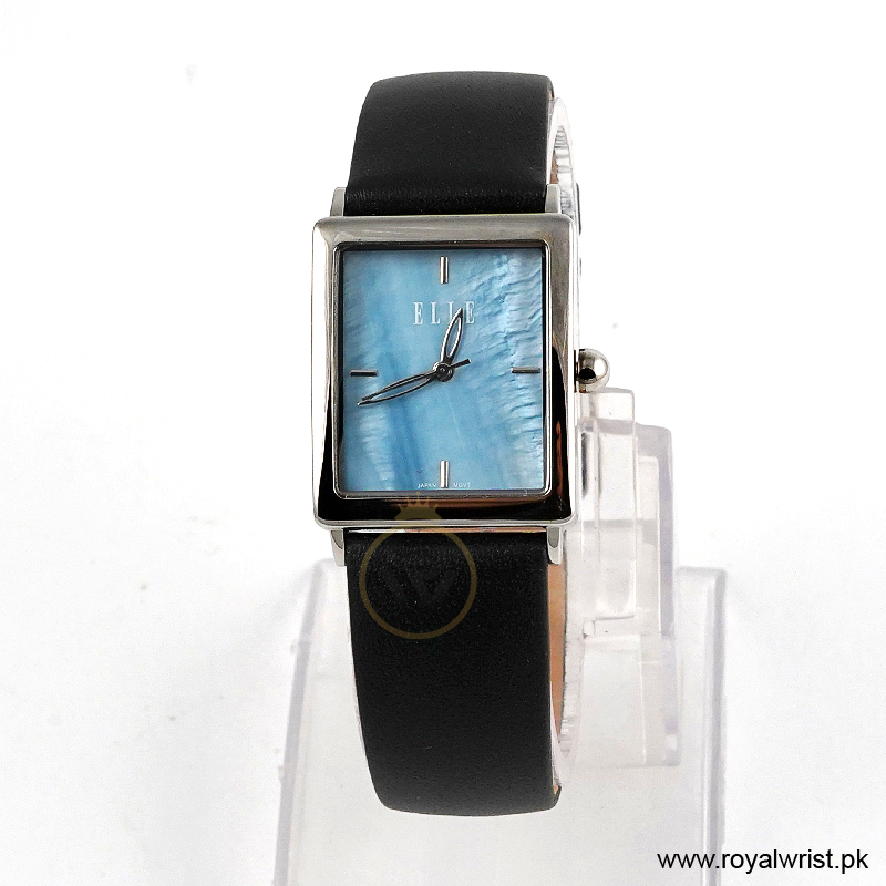 Elle Women’s Quartz Black Leather Strap Blue Mother Of Pearl Dial 26mm Watch EL20026S04C/1 (Like New)