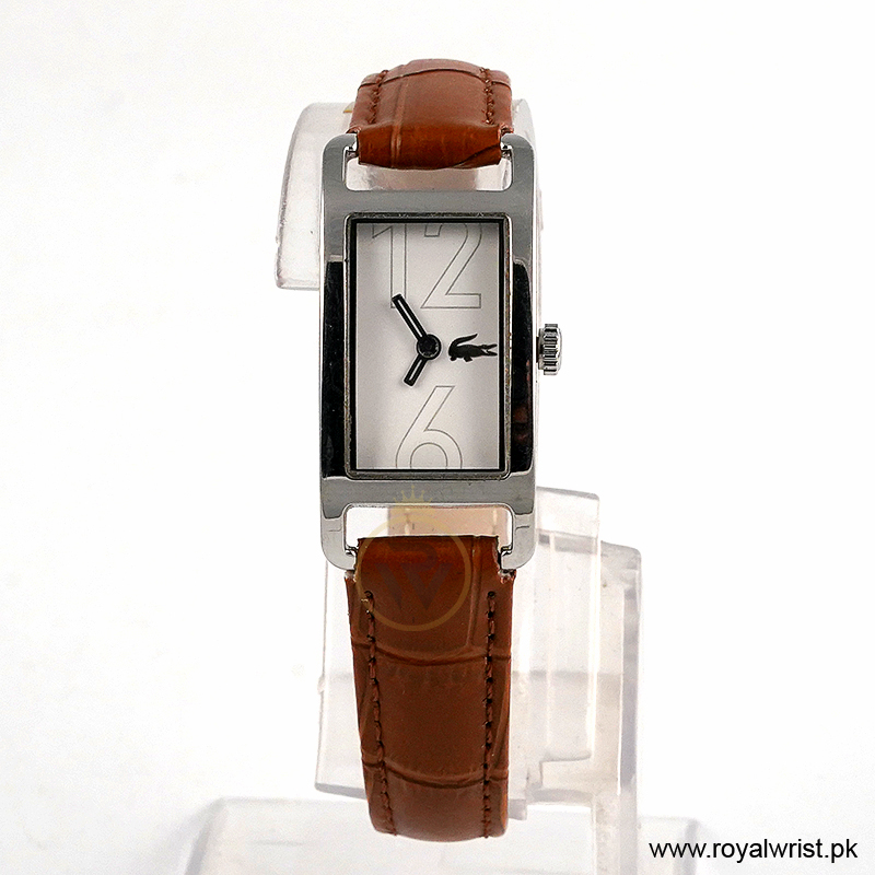 Lacoste Women’s Quartz Brown Leather Strap White Dial 18mm Watch 2000652/2 (Like New)