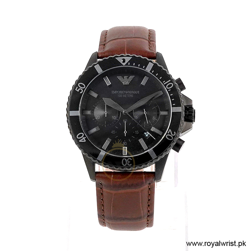 Emporio Armani Men’s Quartz Brown Leather Strap Black Dial 43mm Watch AR11363 (Like New)