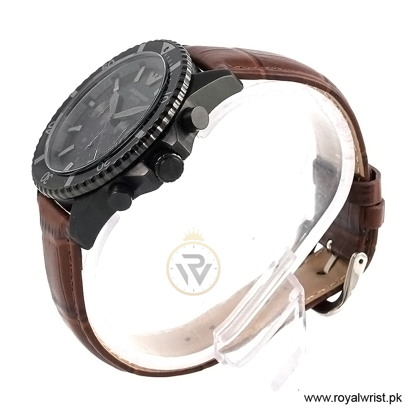 Emporio Armani Men’s Quartz Brown Leather Strap Black Dial 43mm Watch AR11363 (Like New) - Image 2
