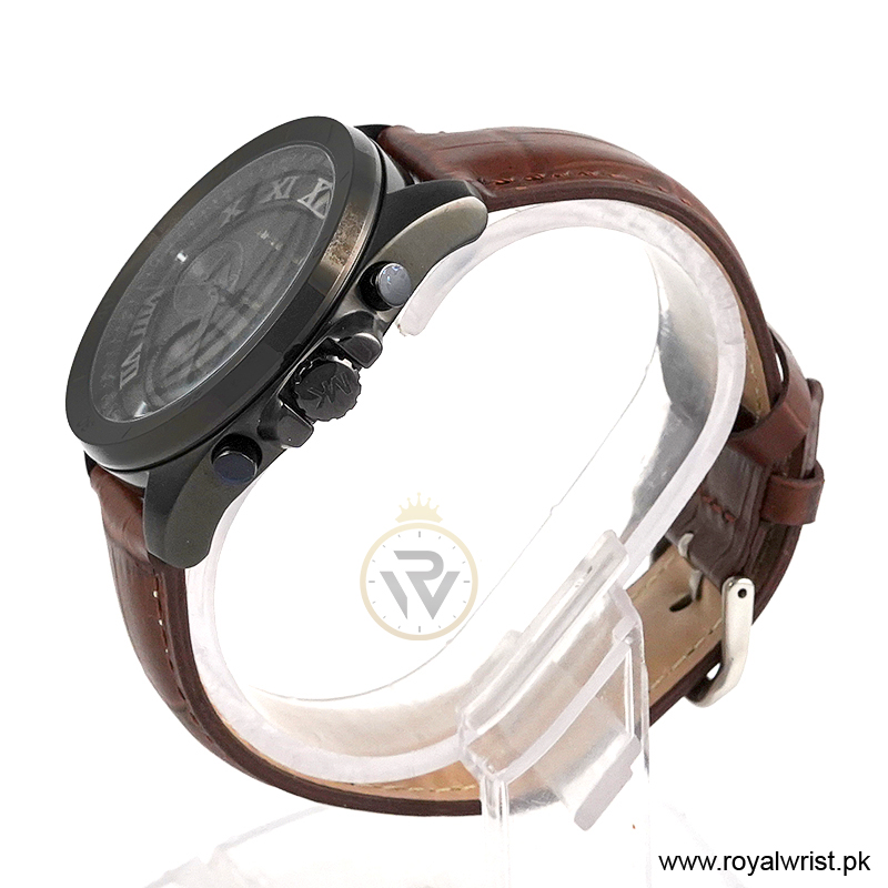 Michael Kors Men’s Chronograph Brown Leather Strap Black Dial 44mm Watch MK8482 (Like New) - Image 2