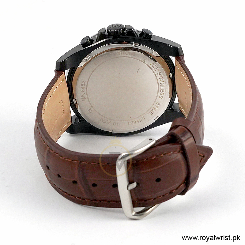 Michael Kors Men’s Chronograph Brown Leather Strap Black Dial 44mm Watch MK8482 (Like New) - Image 3