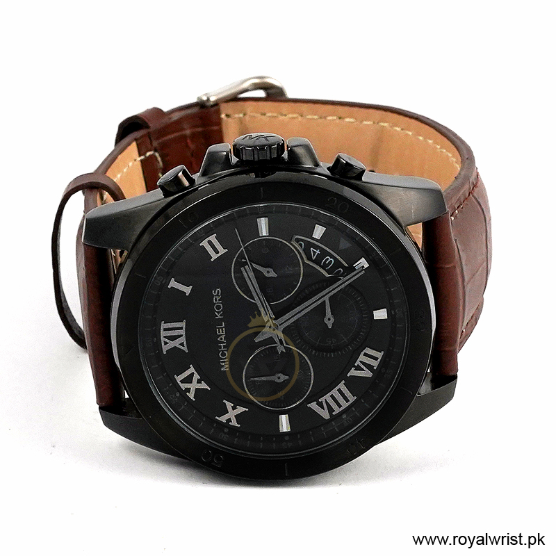 Michael Kors Men’s Chronograph Brown Leather Strap Black Dial 44mm Watch MK8482 (Like New) - Image 4