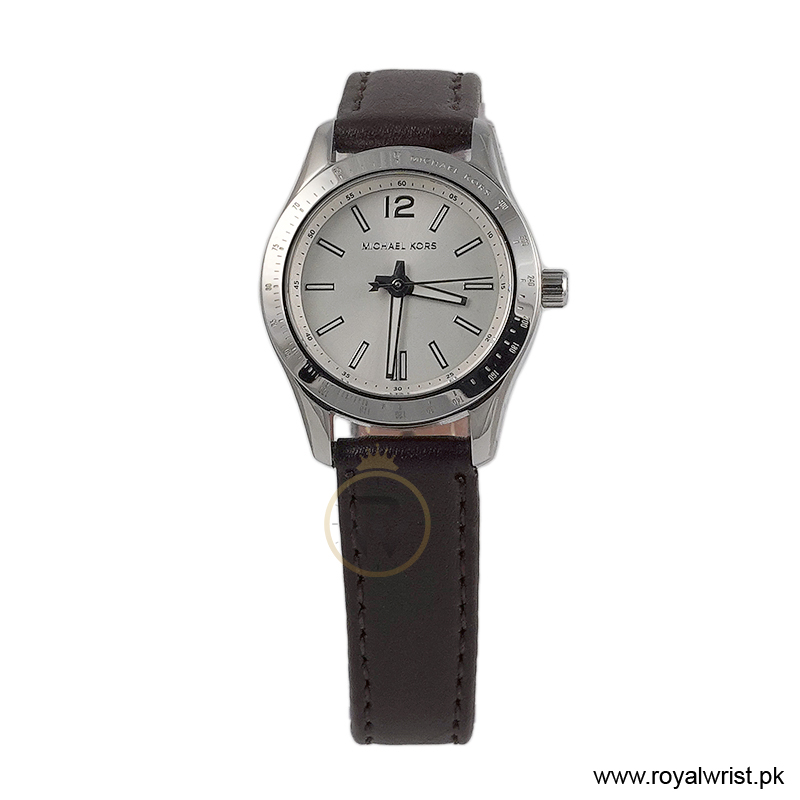 Michael Kors Women’s Quartz Brown Leather Strap White Dial 28mm Watch MKO1097/1 (Like New)