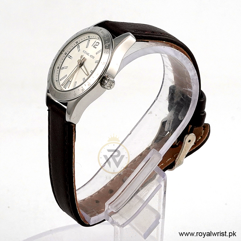 Michael Kors Women’s Quartz Brown Leather Strap White Dial 28mm Watch MKO1097/1 (Like New) - Image 2