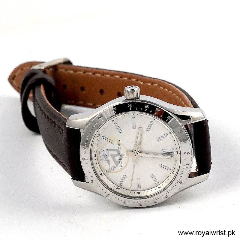 Michael Kors Women’s Quartz Brown Leather Strap White Dial 28mm Watch MKO1097/1 (Like New) - Image 3