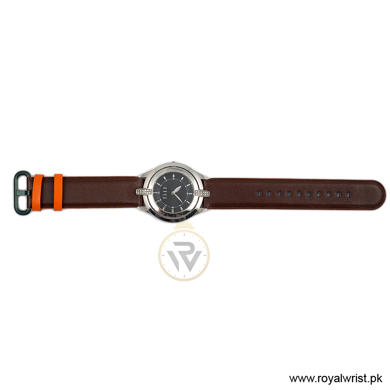 Elle Women’s Quartz Brown Leather Strap Black Dial 38mm Watch EL20135S11N (Like New) - Image 4