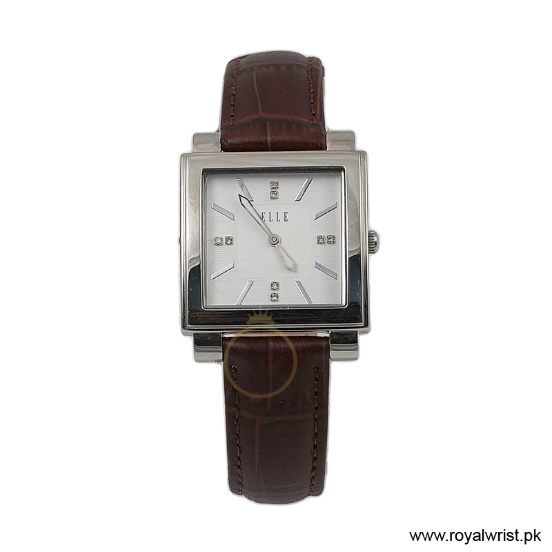 Elle Women’s Quartz Brown Leather Strap White Dial 32mm Watch EL20027S01C/2 (Like New)