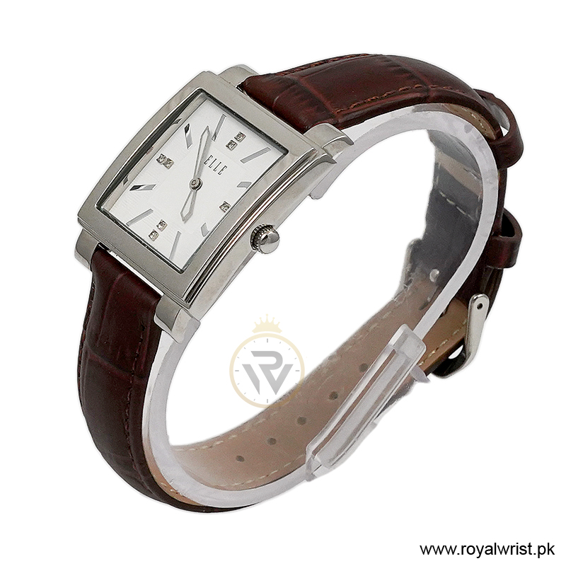 Elle Women’s Quartz Brown Leather Strap White Dial 32mm Watch EL20027S01C/2 (Like New) - Image 2