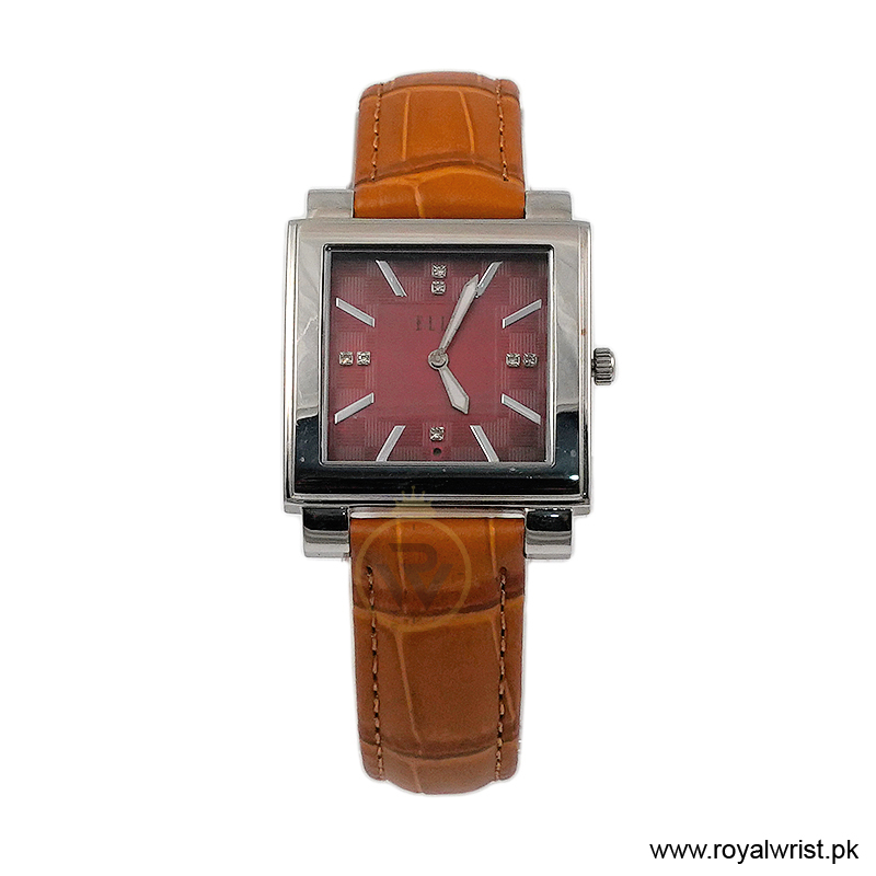 Elle Women’s Quartz Camel Brown Leather Strap Red Dial 32mm Watch 20027S03C/4 (Like New)