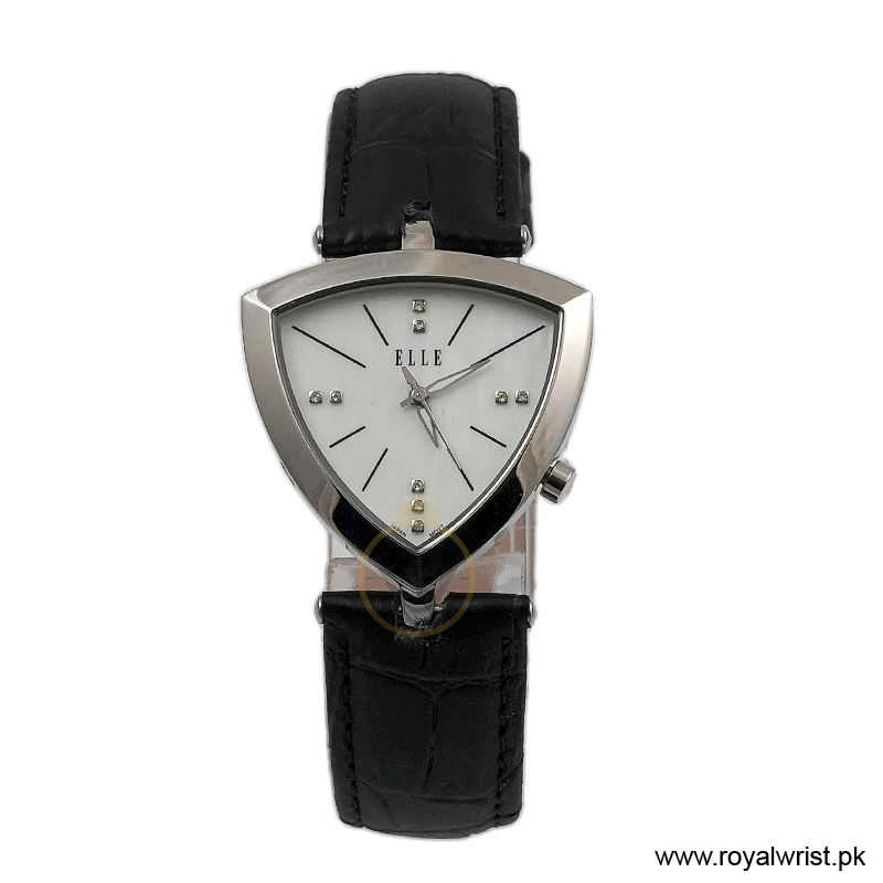 Elle Women's Quartz Black Leather Strap Mother of Pearl Dial 35mm Watch EL20017S05C (Like New)