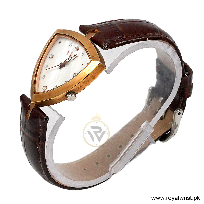 Elle Women's Quartz Brown Leather Strap Mother of Pearl Dial 35mm Watch EL20017S03C/2 (Like New) - Image 2