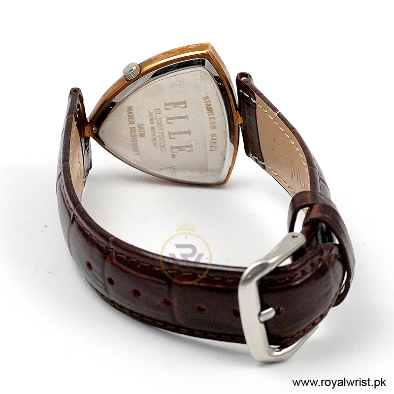 Elle Women's Quartz Brown Leather Strap Mother of Pearl Dial 35mm Watch EL20017S03C/2 (Like New) - Image 3