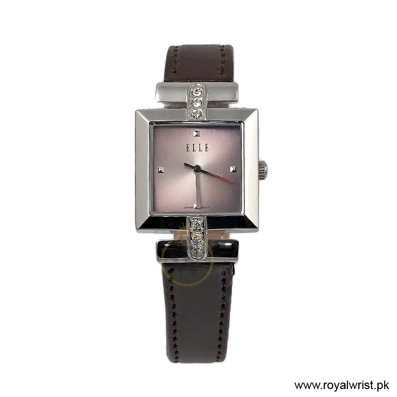 Elle Women’s Quartz Dark Brown Leather Strap Pink Dial 25mm Watch EL20028S03C/2 (Like New)