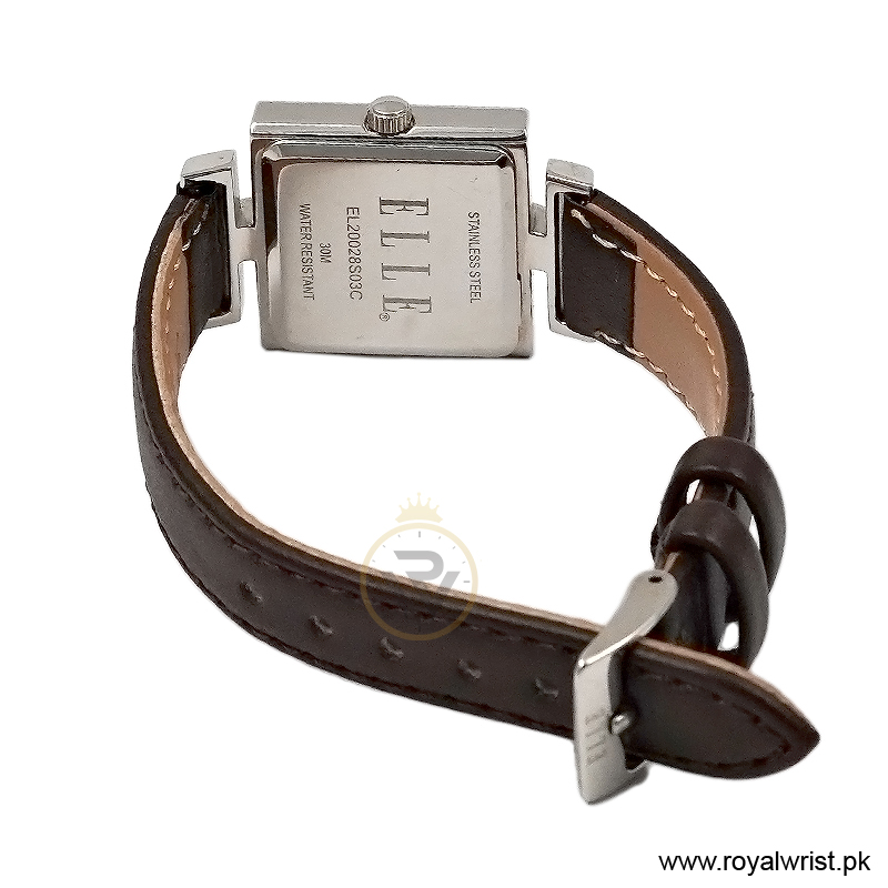 Elle Women’s Quartz Dark Brown Leather Strap Pink Dial 25mm Watch EL20028S03C/2 (Like New) - Image 3