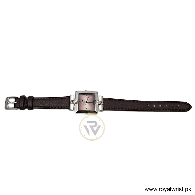 Elle Women’s Quartz Dark Brown Leather Strap Pink Dial 25mm Watch EL20028S03C/2 (Like New) - Image 4