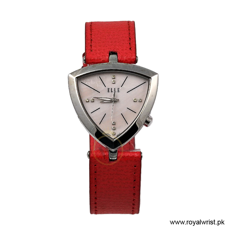 Elle Women's Quartz Red Leather Strap Pink Mother of Pearl Dial 35mm Watch EL20017S01C/2 (Like New)