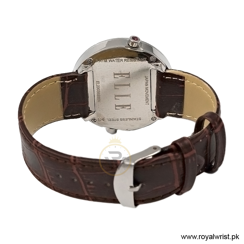 Elle Women’s Quartz Brown Leather Strap Green Dial 41mm Dual Time Watch EL20038S50N (Like New) - Image 3
