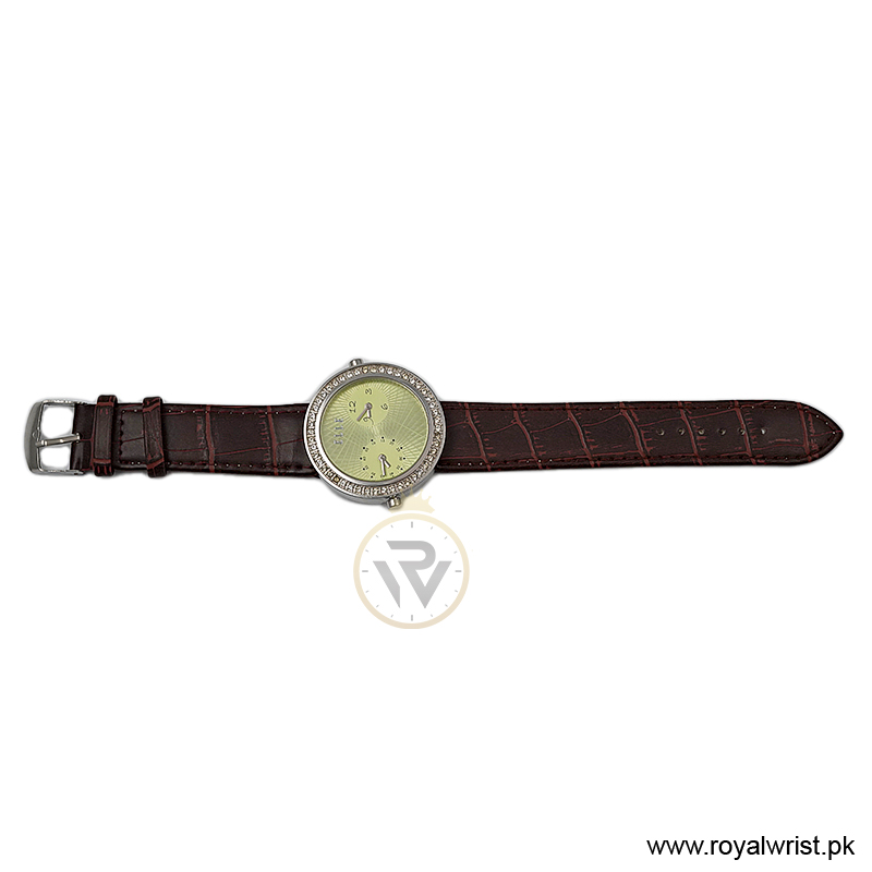 Elle Women’s Quartz Brown Leather Strap Green Dial 41mm Dual Time Watch EL20038S50N (Like New) - Image 4