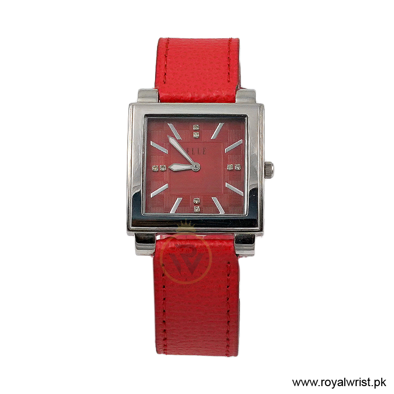 Elle Women’s Quartz Red Leather Strap Red Dial 32mm Watch 20027S03C/5 (Like New)