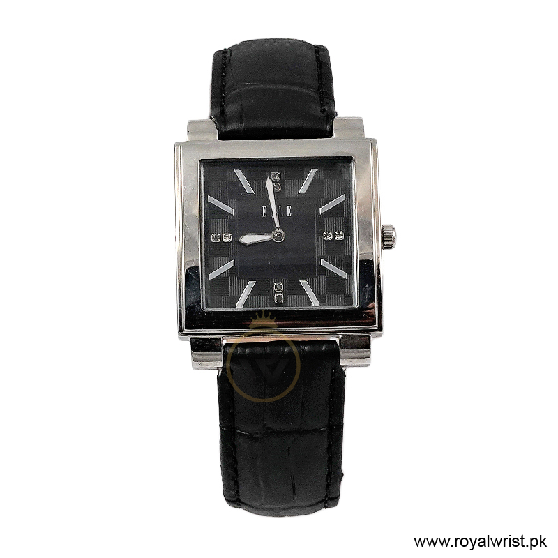 Elle Women’s Quartz Black Leather Strap Black Dial 32mm Watch EL20027S02C (Like New)