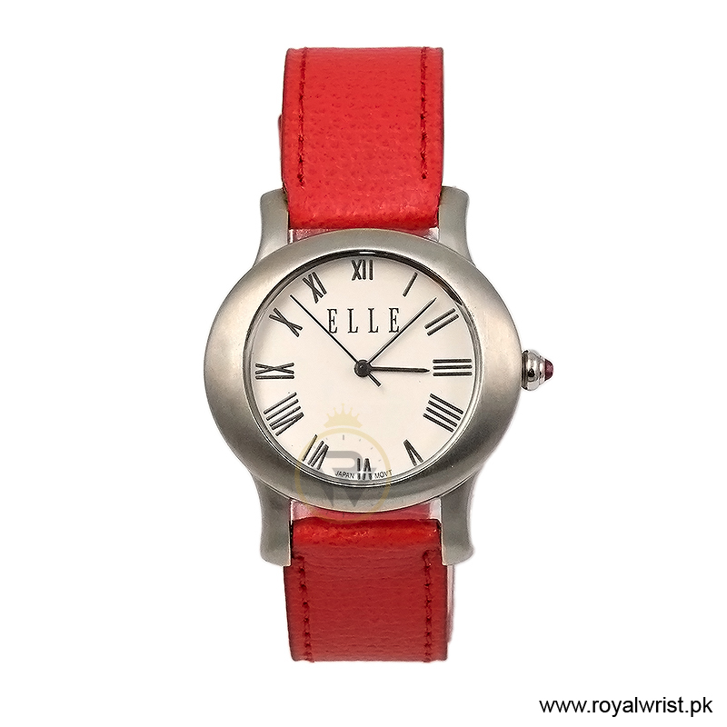 Elle Women’s Quartz Red Leather Strap White Dial 38mm Watch EL20030S03N/1 (Like New)