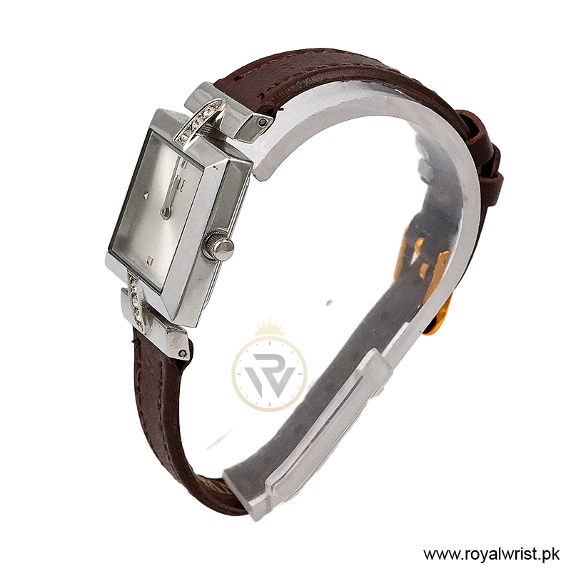 Elle Women’s Quartz Dark Brown Leather Strap Silver Sunray Dial 25mm Watch EL20021S02C/1 (Like New) - Image 2
