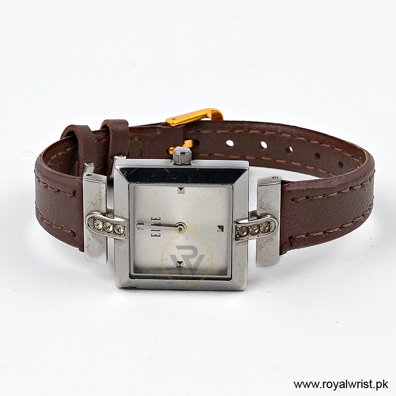 Elle Women’s Quartz Dark Brown Leather Strap Silver Sunray Dial 25mm Watch EL20021S02C/1 (Like New) - Image 3
