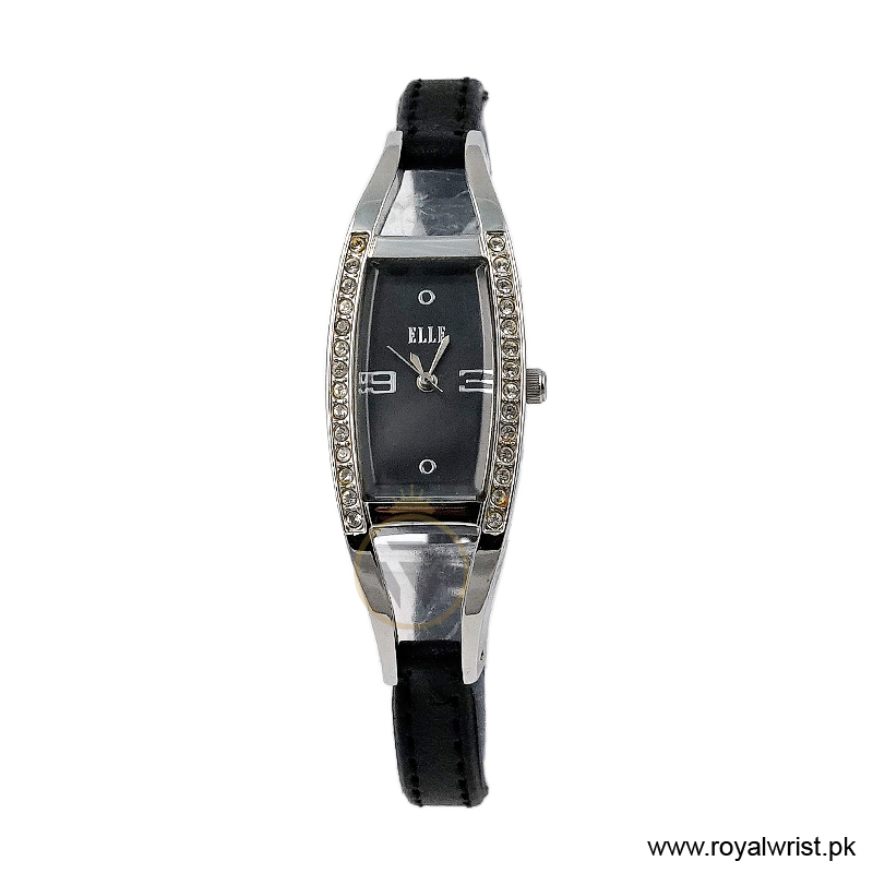 Elle Women's Quartz Black Leather Strap Black Dial 20mm Watch EL20001S02C/1 (Like New)